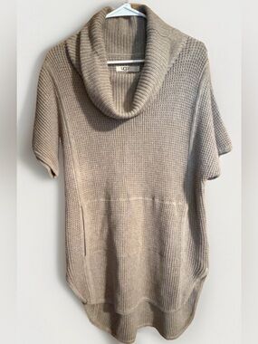UGG Australia XL Taupe Waffle Knit Cowl Neck Tunic Poncho Sweater
